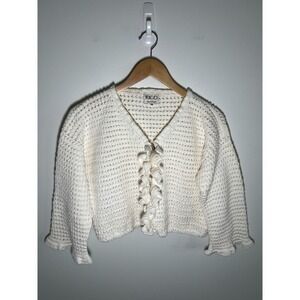 Womens Coquette Preppy Ruffle Chunky Cardigan Sweater‎ White Small 100% Cotton